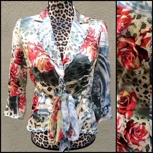 Alberto Makali Silk Roses Lined Blazer Size 6